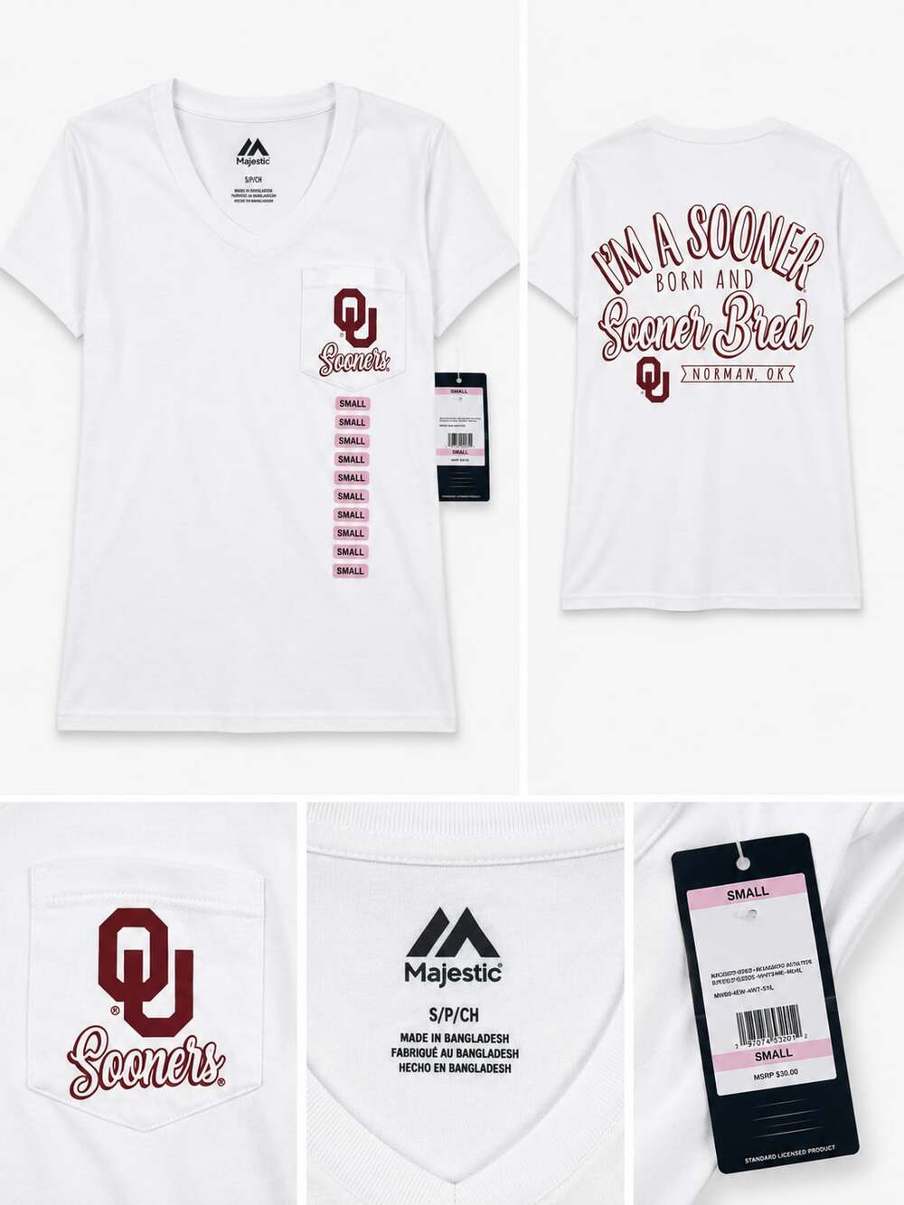 Captivating Oklahoma Sooners White Pocket Short Sleeve Shirt Red Size S